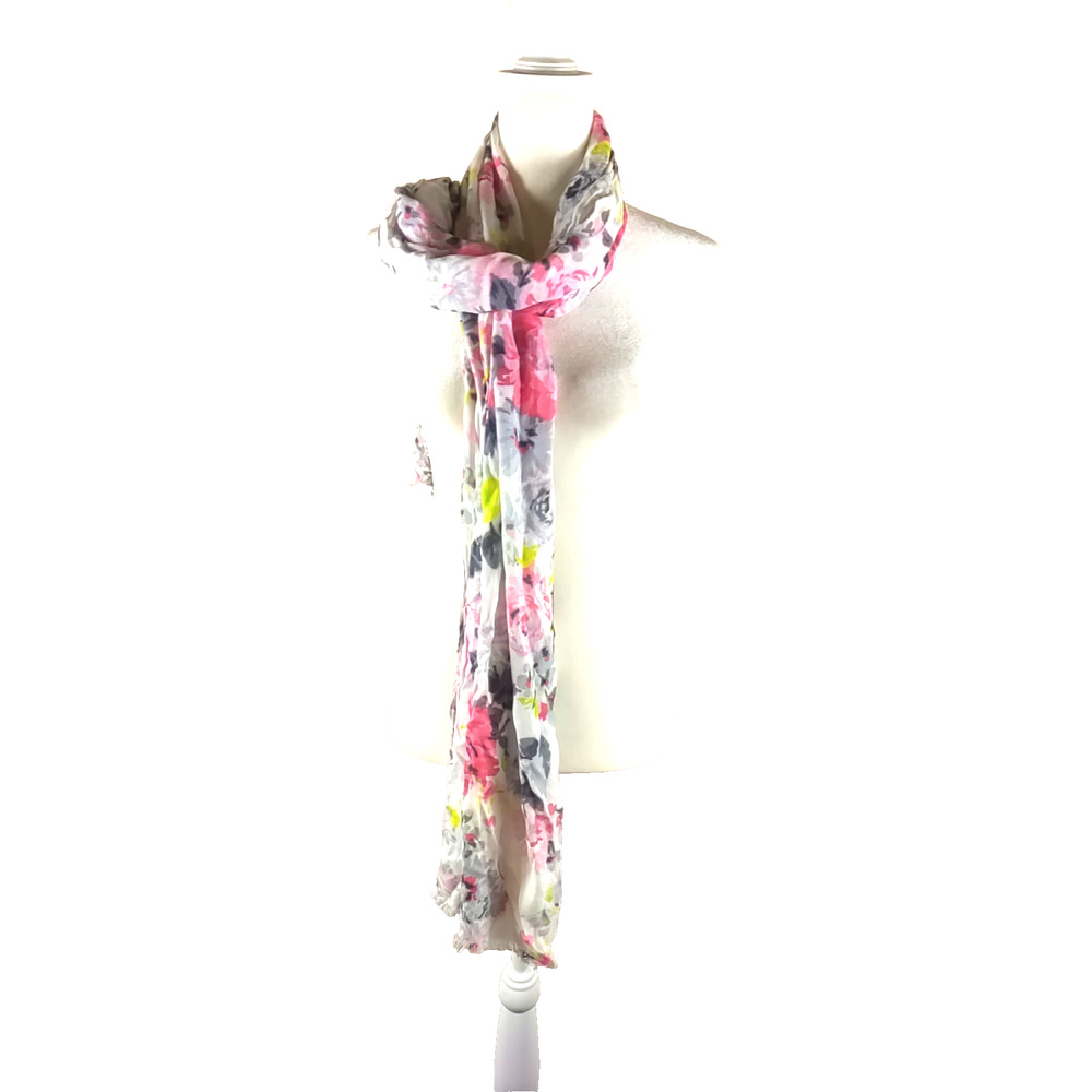 Rose Scarf Rectangle 70 X 28 Green Gray White Spring No Tags